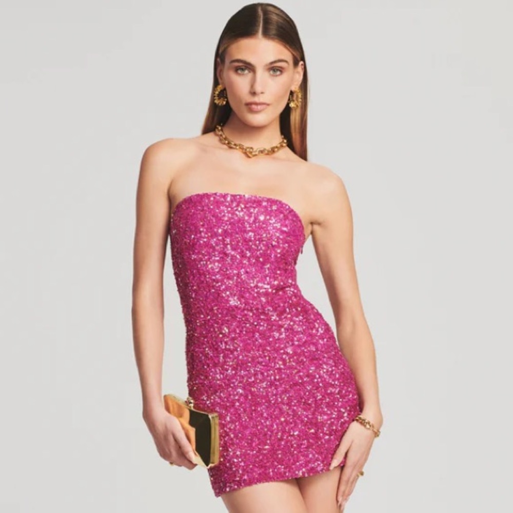 Retrofete Heather Sequin Strapless Dress in Fuchsia Rose NWT
